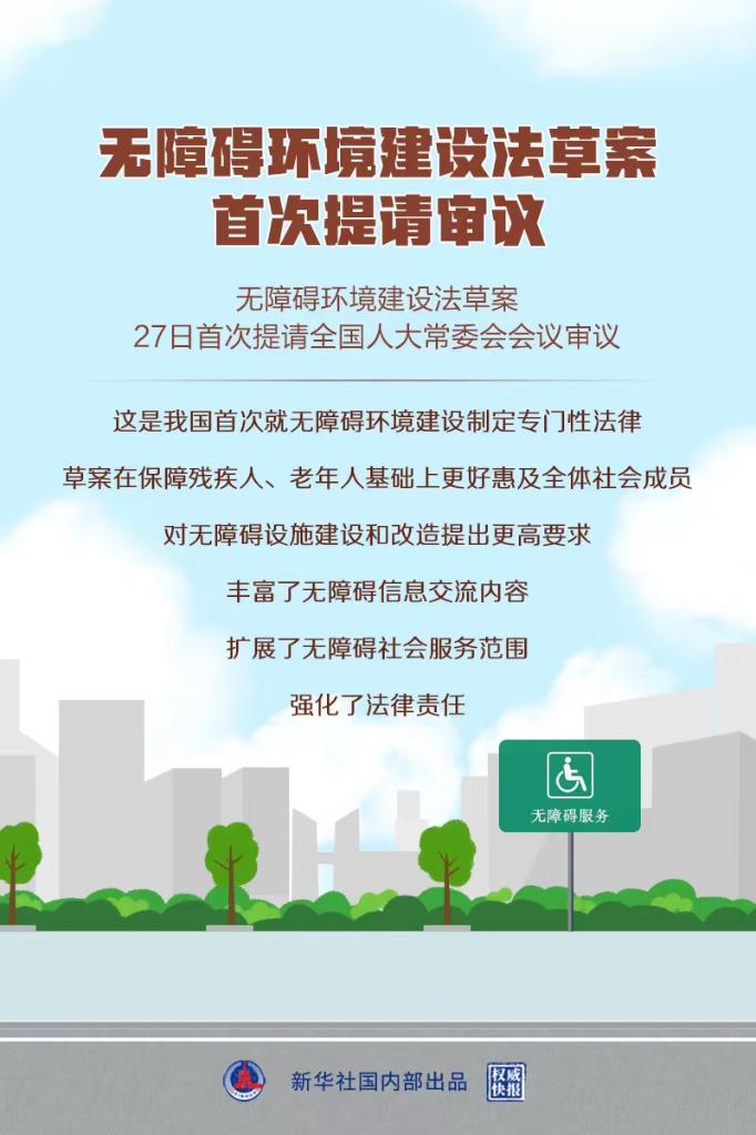 無障礙環境建設法草案首次提請審議 專門立法保障殘疾人老年人等權益