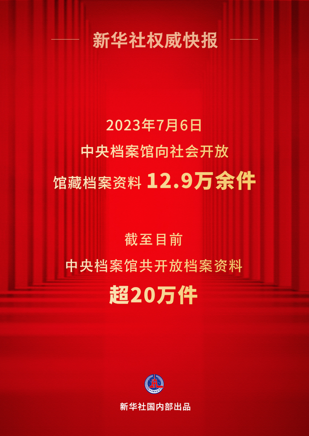 中央檔案館向社會集中開放12.9萬余件館藏檔案資料 新華社權威快報丨中央檔案館向社會集中開放12.9萬余件館藏檔案資料