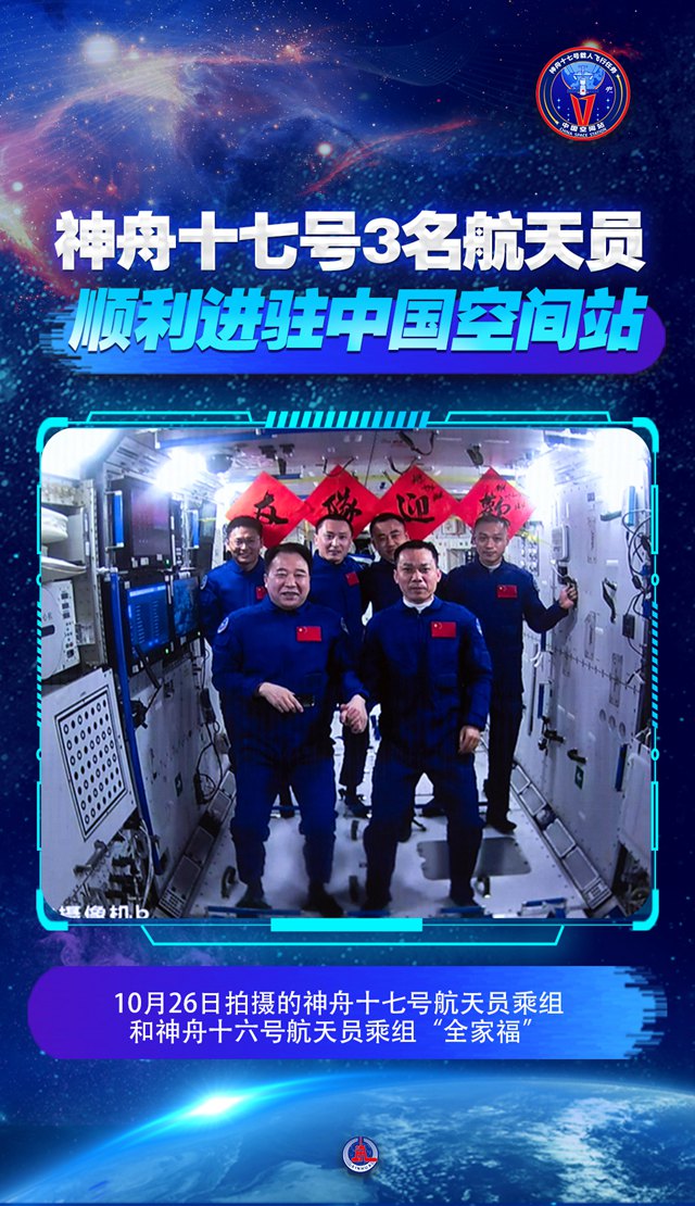 神舟十七號3名航天員順利進駐中國空間站